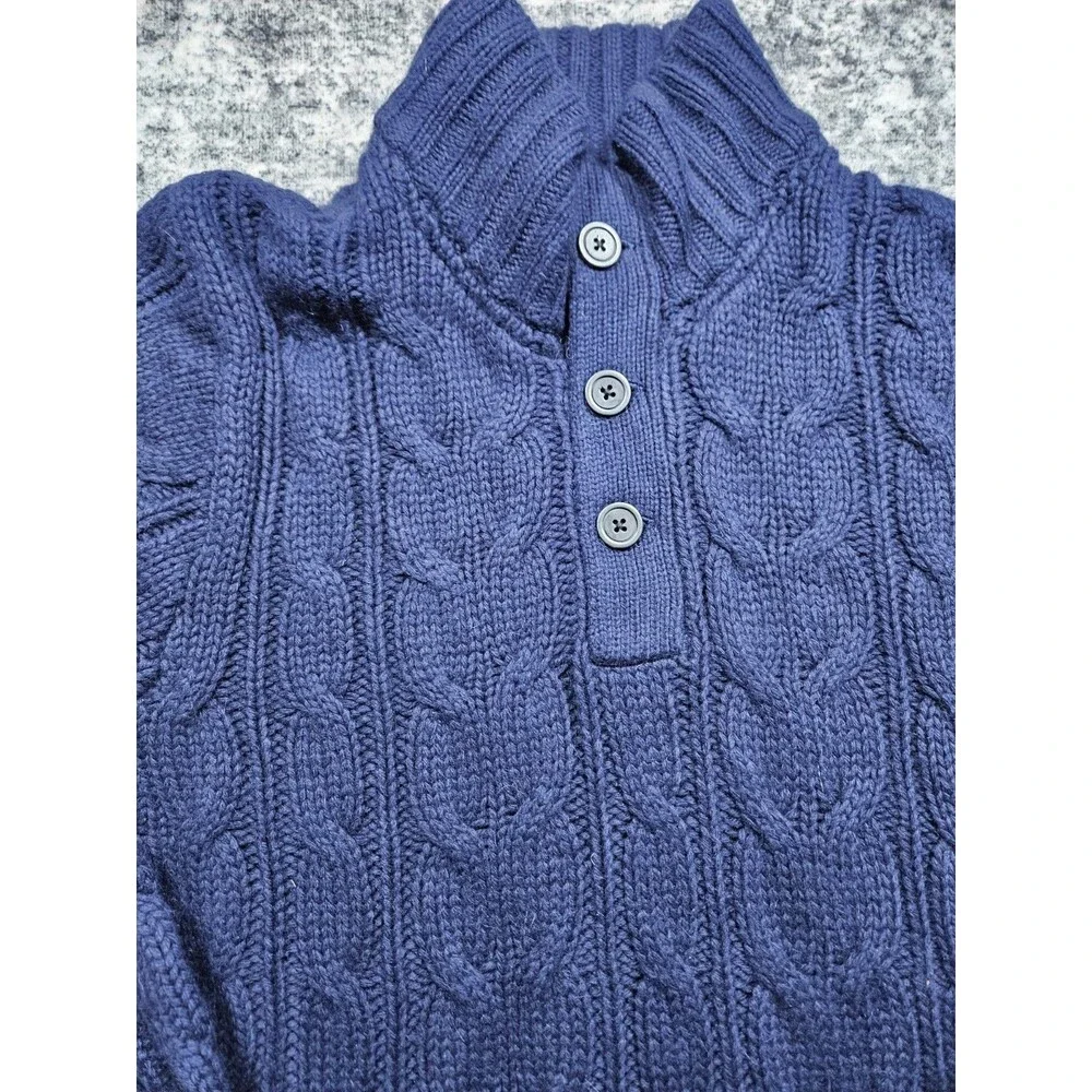 Fossil Blue Cable Knit Mock Button Neck Sweater Men’s Size Large NEW W Tags